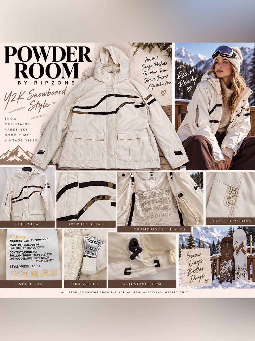 VTG Y2K Powder Room Ripzone Snowboard Jacket 2007 Championship SkiCore après-ski